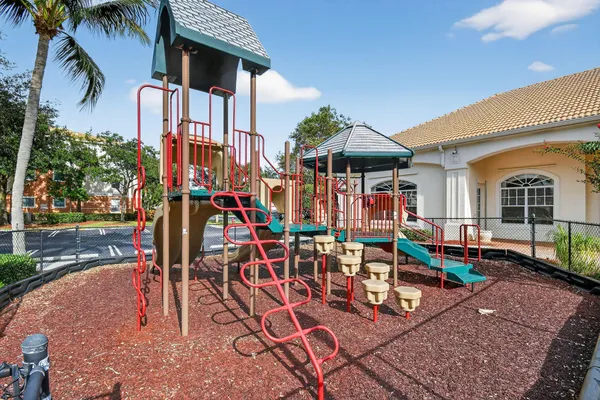 an outdoor space with seating