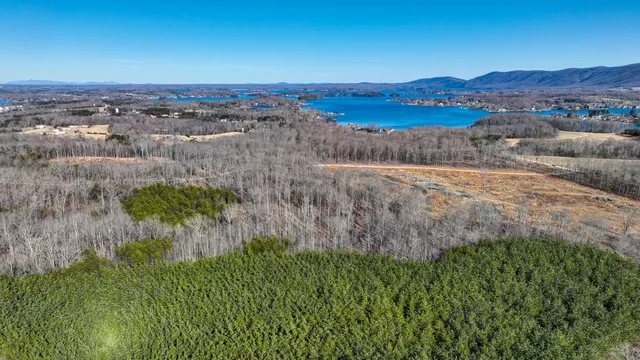 a view of a lake with mountains in the background