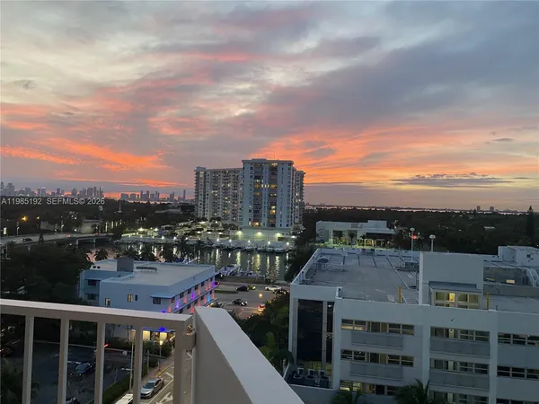 a city view with tall buildings