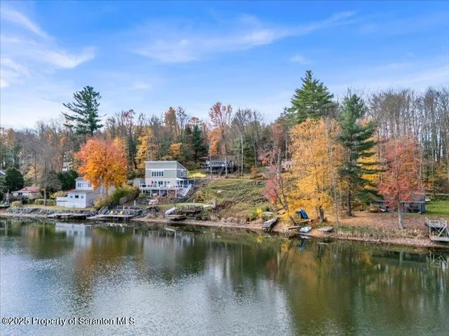 a view of a lake with houses