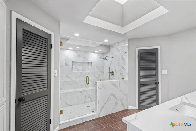 a bathroom with a shower