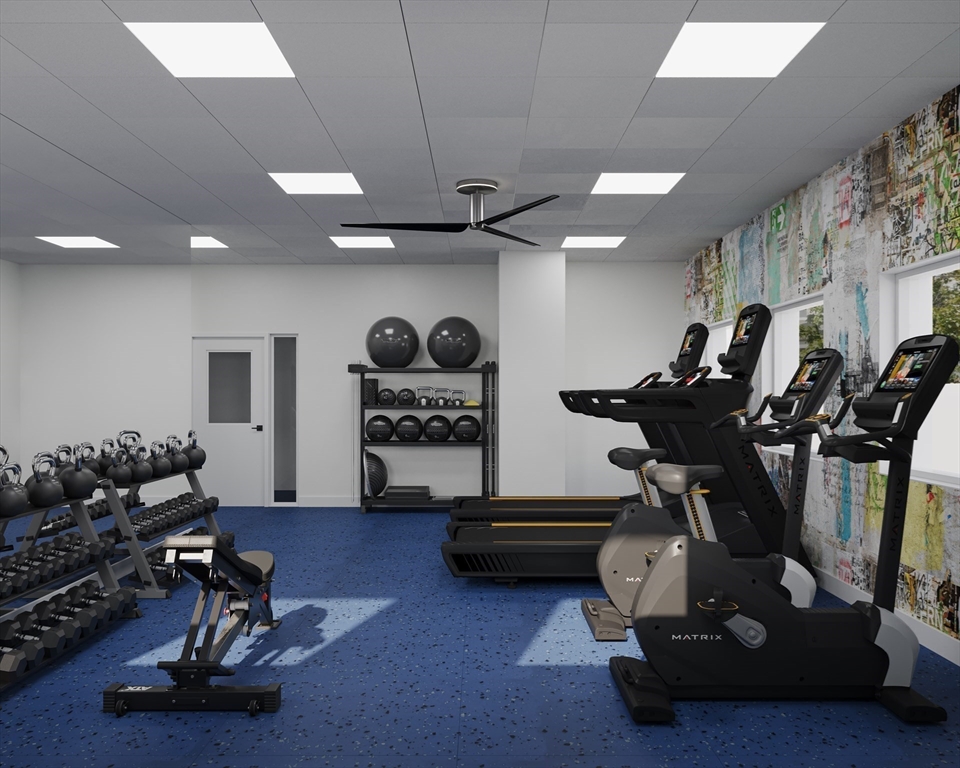 62 Foundry Street, Unit 506 Wakefield, MA 01880 - Photo 40 of 42 a room with gym equipment and a mirror