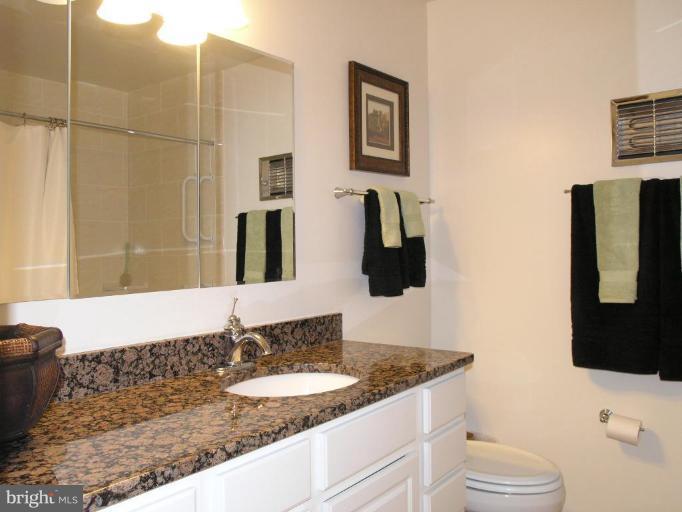 12701 Pinecrest Road Herndon, VA 20171 - Photo 19 of 30 a bathroom with a granite countertop sink and a mirror