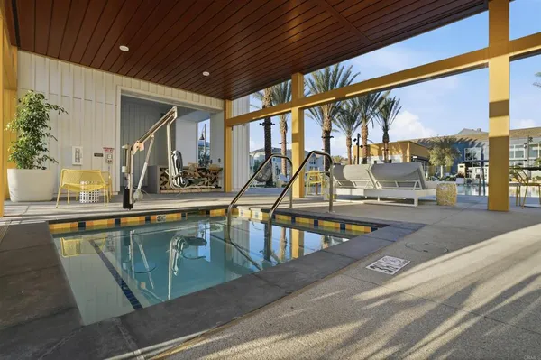 a swimming pool with outdoor view