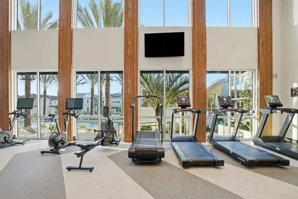 a view of a room with gym equipment
