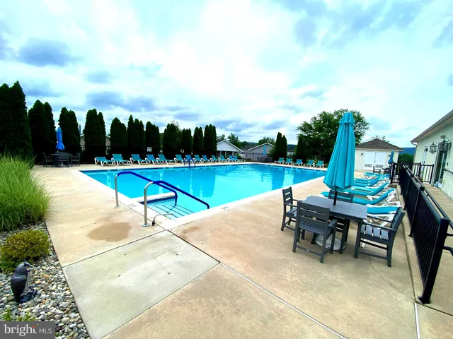 a view of a swimming pool with lounge chair