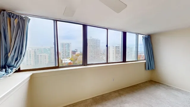 an empty room with windows