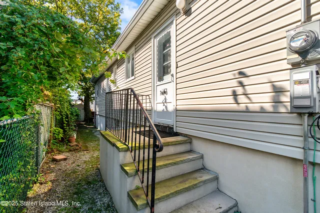 a view of stairs and a garden