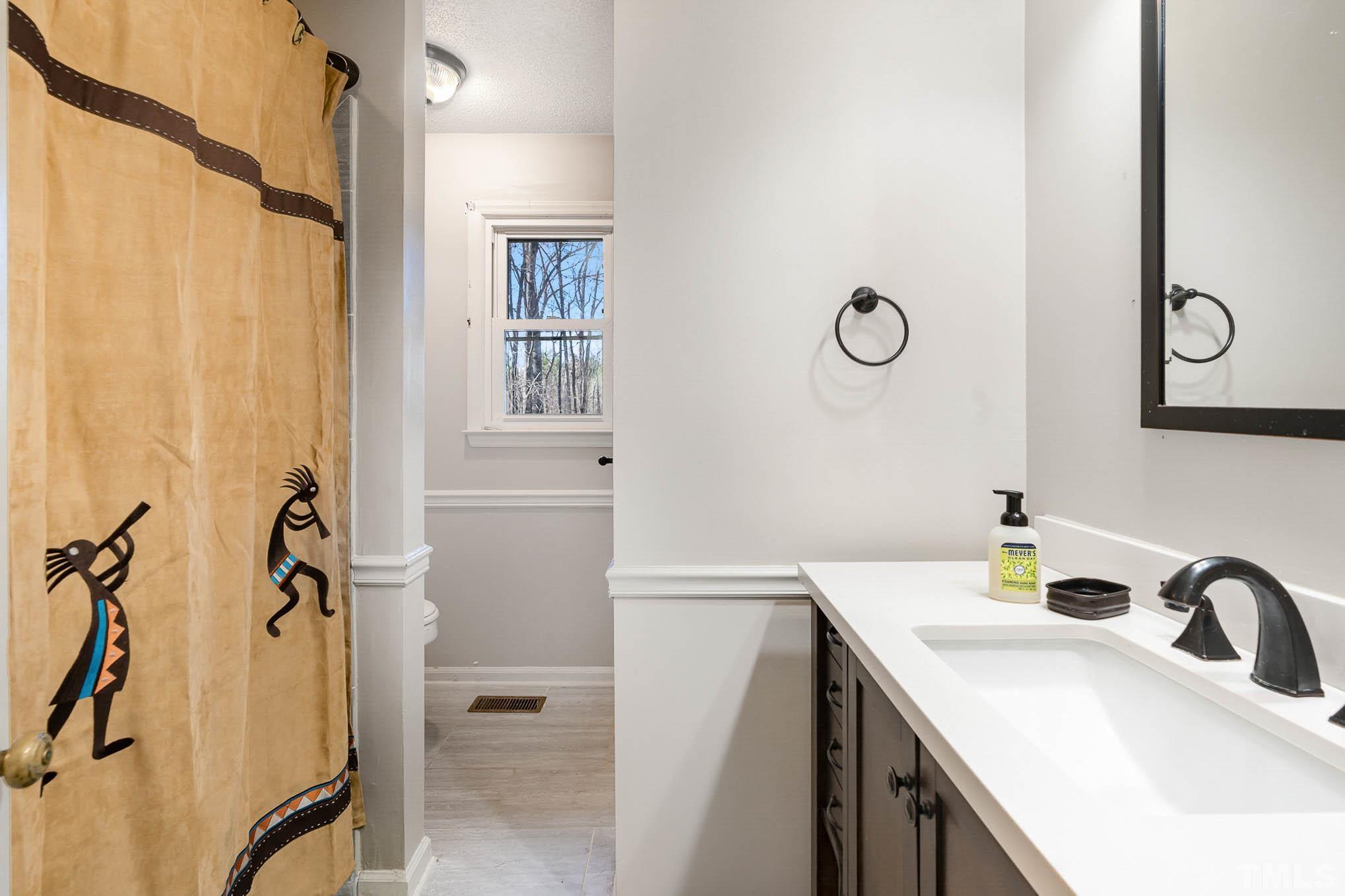 1613 Sanders Road Stem, NC 27581 - Photo 13 of 19 a bathroom with a sink vanity and a mirror