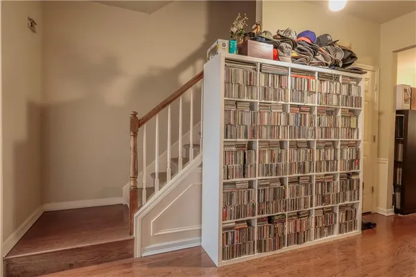 a view of entryway with wooden floor