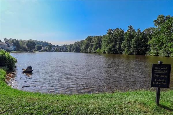 a view of a lake with a mountain in the back