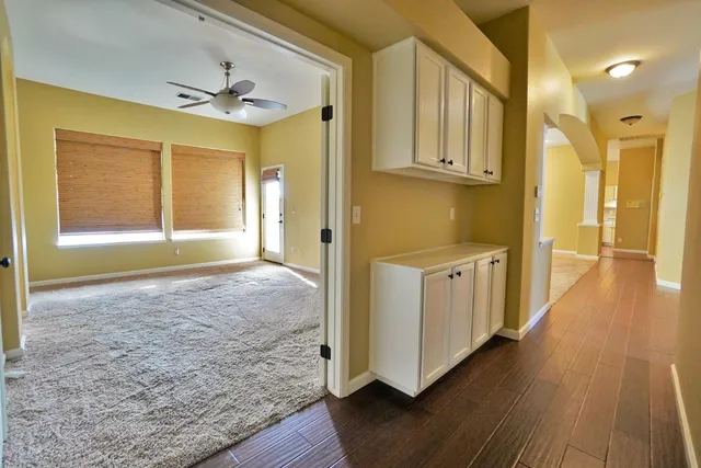 an empty room with a door