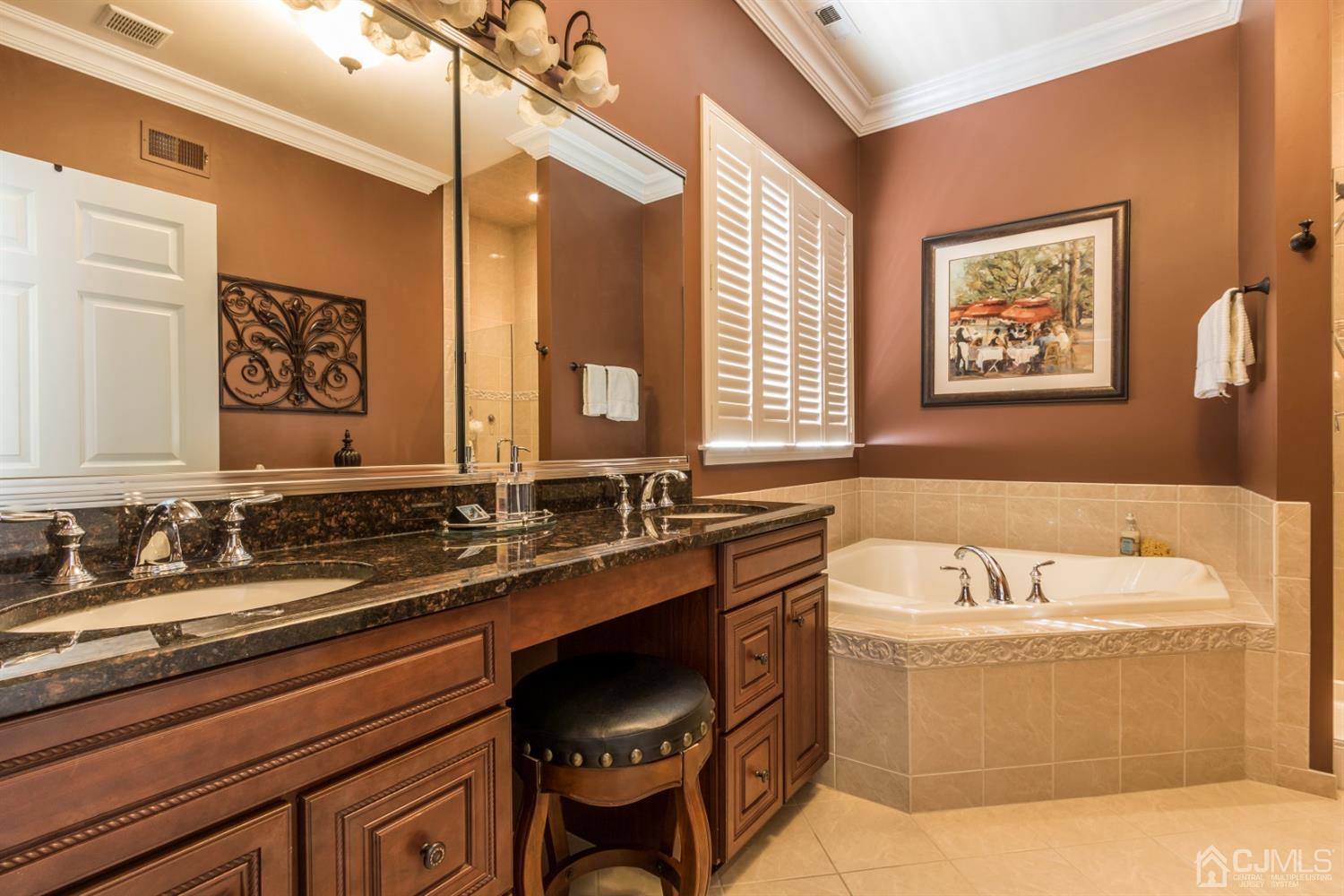 28 Kings Mill Road Monroe Township, NJ 08831 - Photo 29 of 42 a bathroom with a bathtub a sink a mirror and a window
