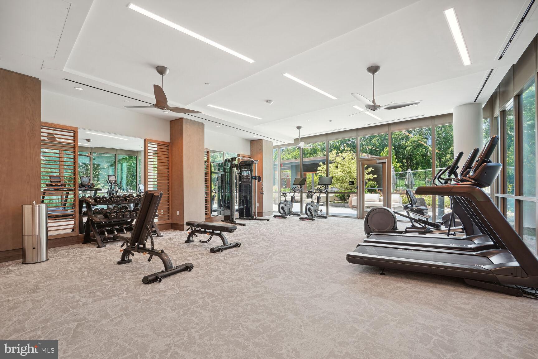 7887 Jones Branch Drive, Unit 803 McLean, VA 22102 - Photo 22 of 35 a view of a room with gym equipment and large windows