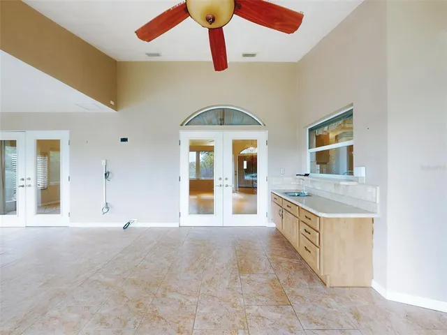 a view of a room with racks on the wall