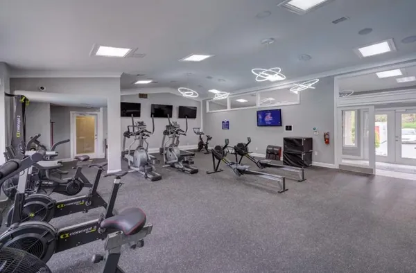 a view of a room with gym equipment