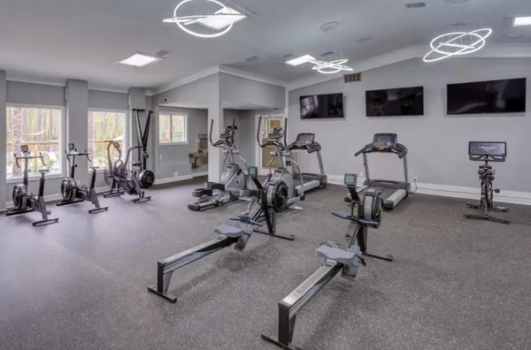 a view of a room with gym equipment