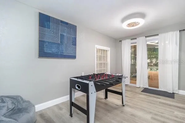 a table and chair in a room