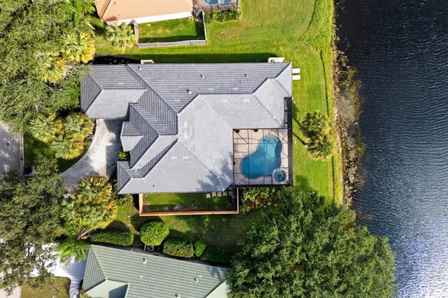 an aerial view of a house