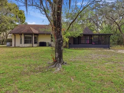 a view of a house with a yard and tree