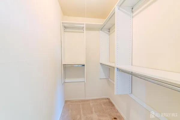 a view of walk in closet with empty racks