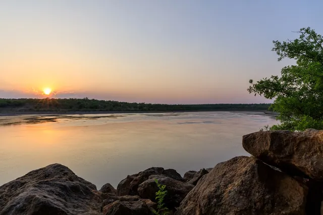 a view of a lake with outside space