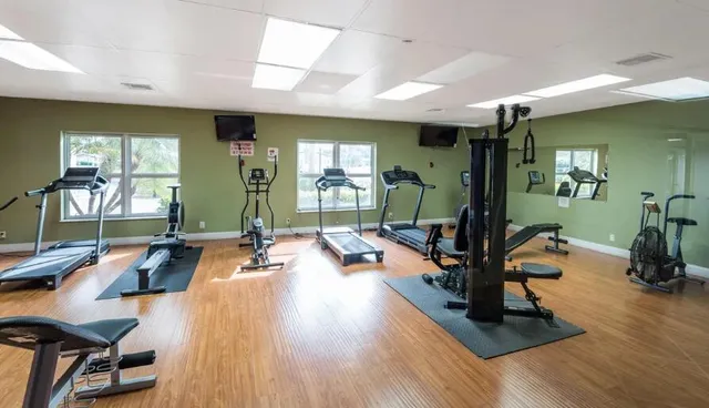 a view of a room with gym equipment
