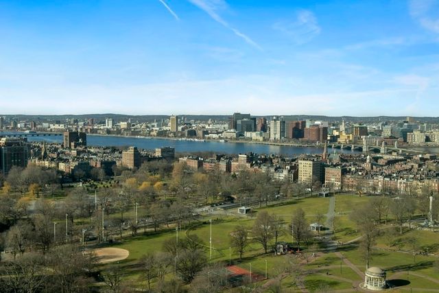 a view of a lake with a city