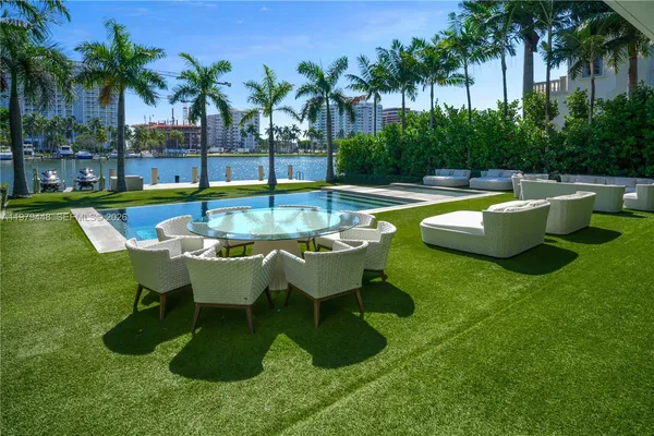 a view of swimming pool with a yard