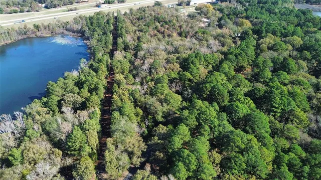 a view of a lake with a park