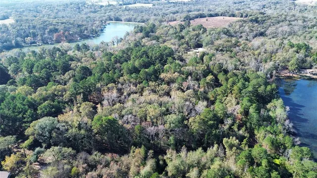 an aerial view of a houses with a yard