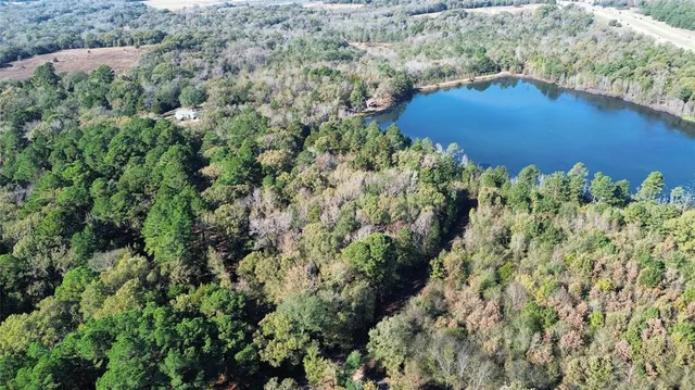 a view of a lake with a yard