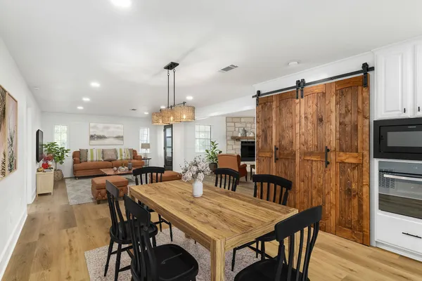 a view of a dining room and livingroom view