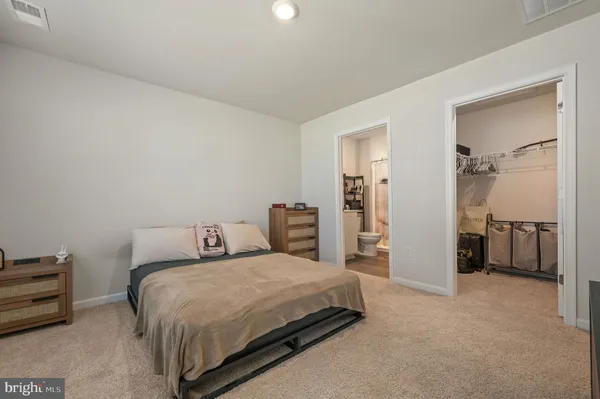 a bedroom with a bed and a walk in closet