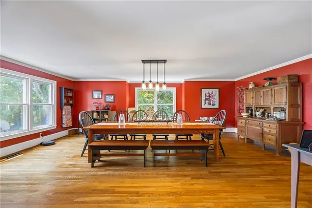 a view of a big yard with lots of green space