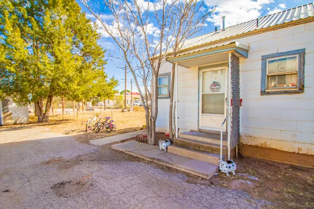a view of a house with backyard and trees