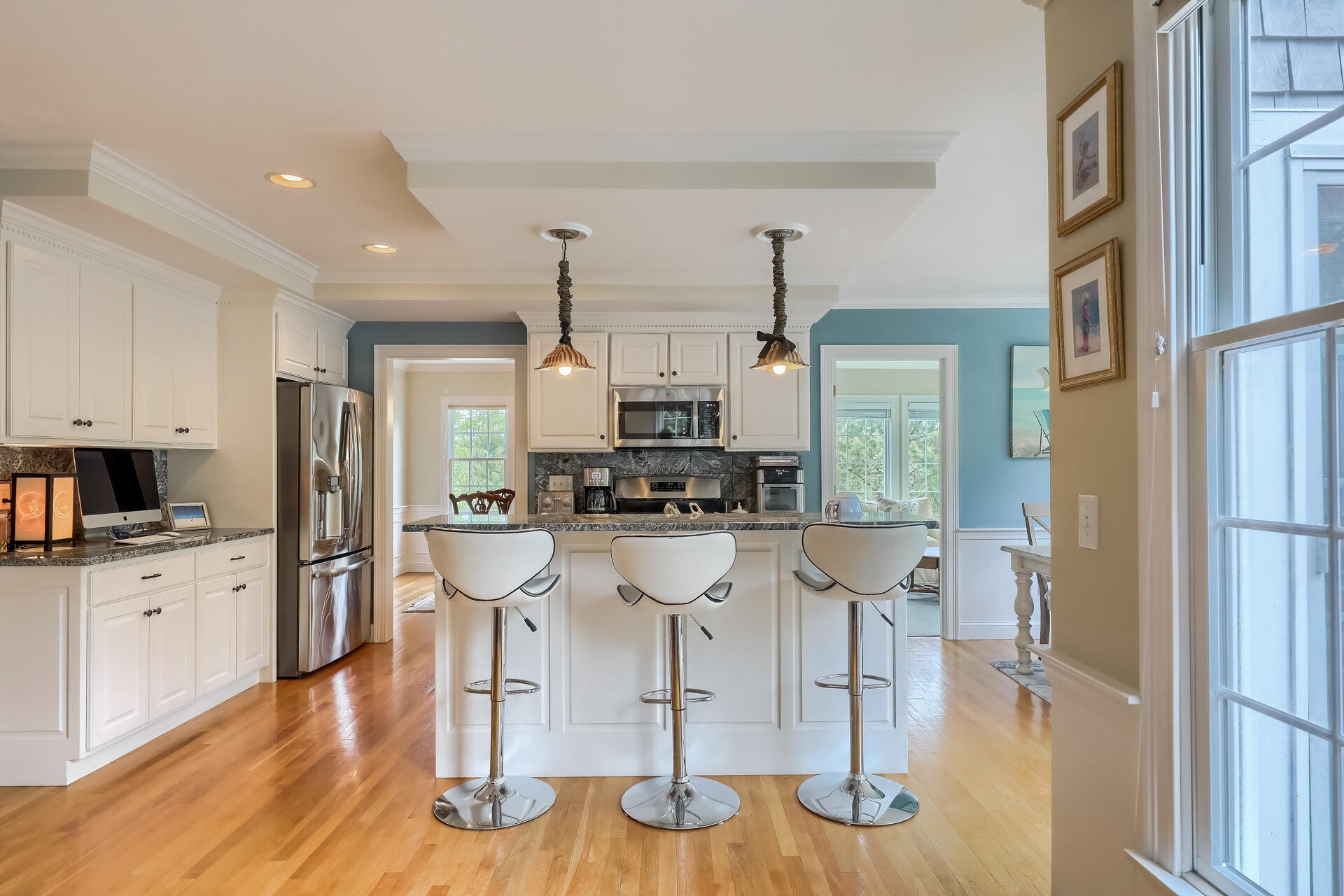 140 Great Marsh Road West Barnstable, MA 02668 - Photo 13 of 46 a kitchen with stainless steel appliances kitchen island granite countertop a refrigerator and stove top oven