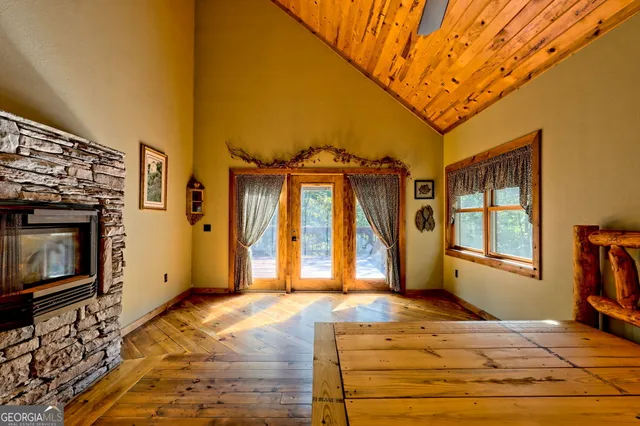 a view of a patio with a yard