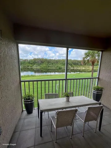 a view of a lake from a yard