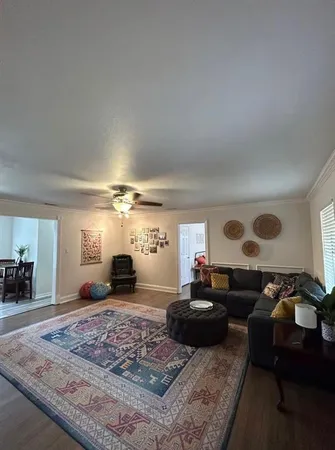 a living room with furniture windows and a fireplace