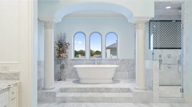 a bathroom with a sink and a shower