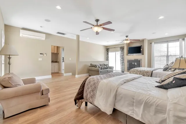 a view of a room with racks on the wall