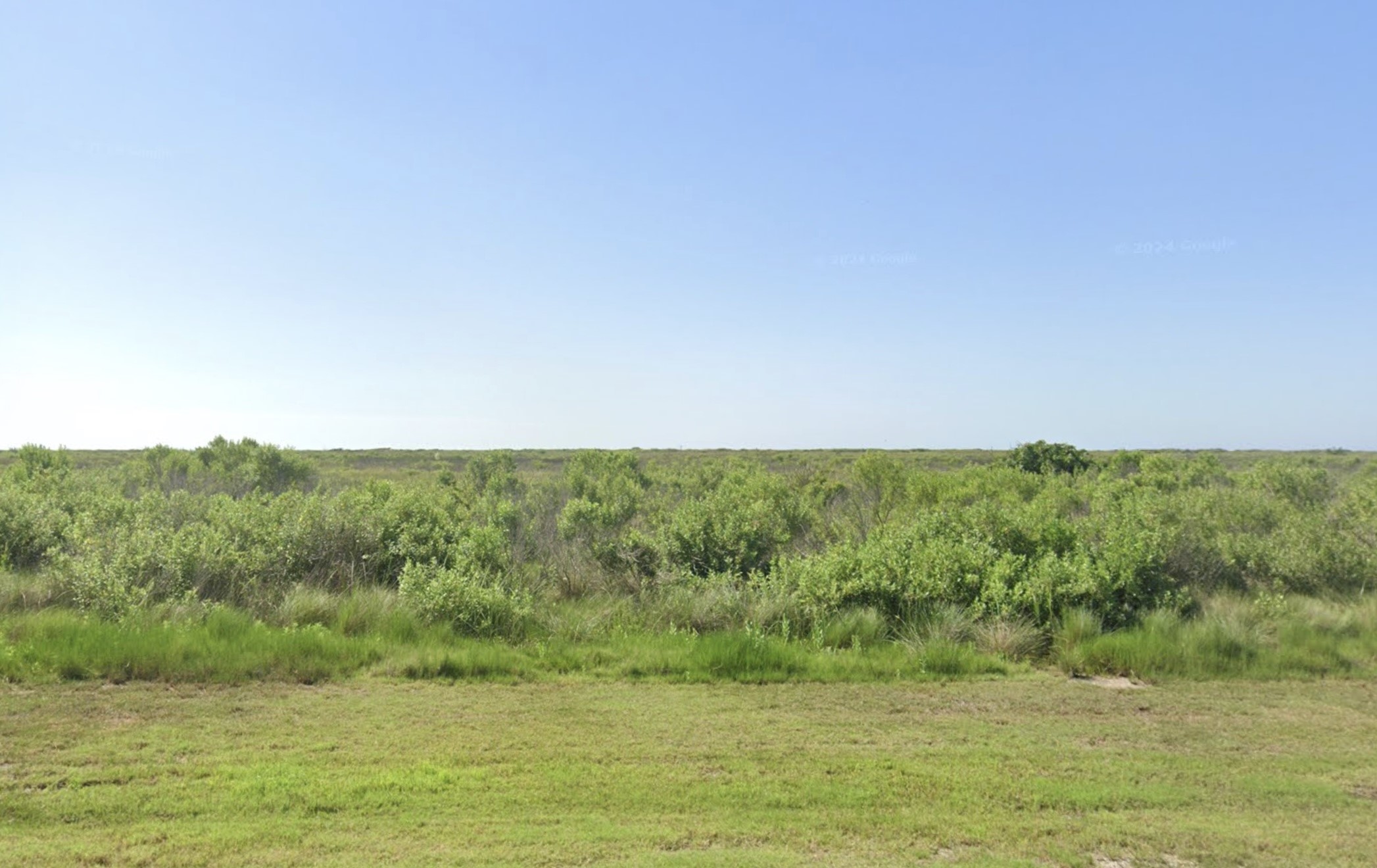 a view of a field with an ocean