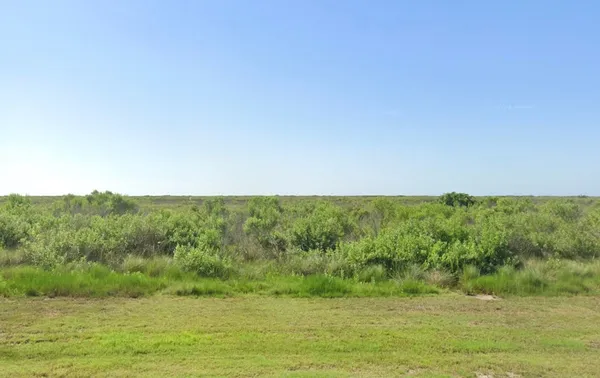 a view of a field with an ocean