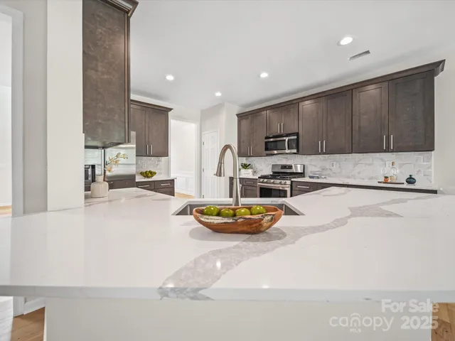 a kitchen with a stove a sink and a refrigerator