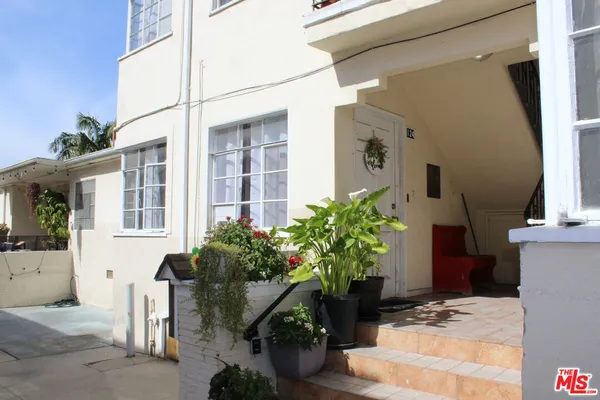 a potted plant sitting in front of a house