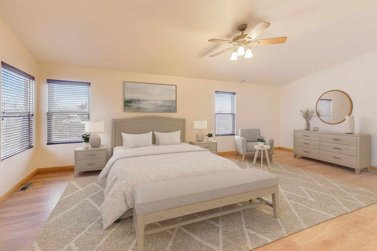 719 Sun Lake Road Lake Villa, IL 60046 - Photo 22 of 46 a spacious bedroom with a bed a couch and large windows