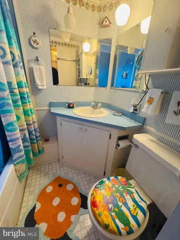 a bathroom with a sink mirror vanity and toilet