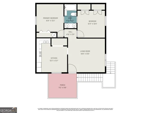 a view of a wooden bench and trees in the background