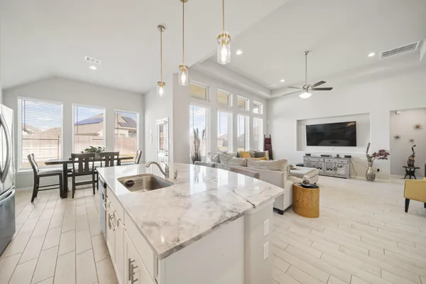 a large kitchen with lots of counter space